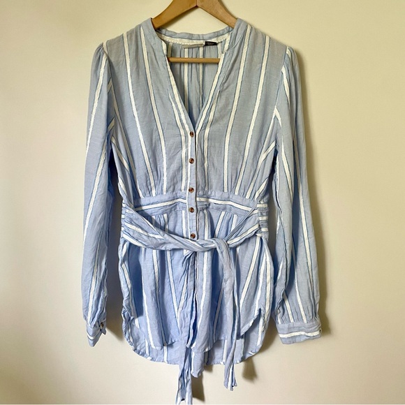 Anthropologie Building 18 South Seas Tunic Blue Striped Tie Waist Size 12 - Picture 4 of 10
